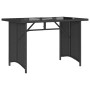 Mesa de jardín superficie de vidrio ratán PE negro 110x68x70 cm
