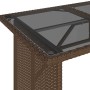 Mesa de jardín superficie vidrio ratán PE marrón 110x68x70 cm