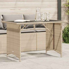 Mesa de jardín superficie de vidrio ratán PE beige 110x68x70 cm