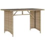 Mesa de jardín superficie de vidrio ratán PE beige 110x68x70 cm