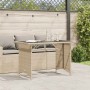 Mesa de jardín superficie de vidrio ratán PE beige 110x68x70 cm