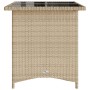 Mesa de jardín superficie de vidrio ratán PE beige 110x68x70 cm