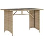 Mesa de jardín superficie de vidrio ratán PE beige 110x68x70 cm