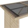 Mesa de jardín superficie de vidrio ratán PE beige 110x68x70 cm