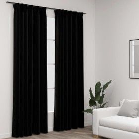 Cortinas opacas con ganchos look de lino 2 pzas negro 140x245cm