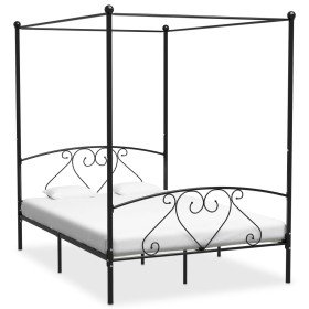 Estructura cama con dosel sin colchón metal negro 140x200 cm Estructura cama con dosel sin colchón metal negro 140x200 cm