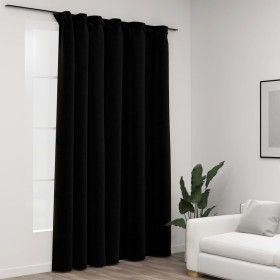 Cortina opaca con ganchos look de lino negro 290x245 cm