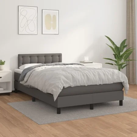 Box spring bed with gray synthetic leather mattress 120x200 cm by vidaXL, Beds and slatted bases - Ref: Foro24-3141117, Price...
