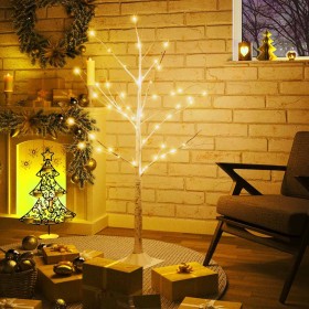 Abedul artificial blanco con 48 LED blanco cálido 120 cm