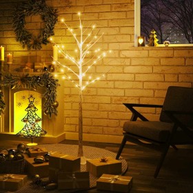 Abedul artificial blanco con 72 LEDs blanco cálido 150 cm