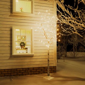 Abedul artificial blanco con 240 LEDs blanco cálido 300 cm