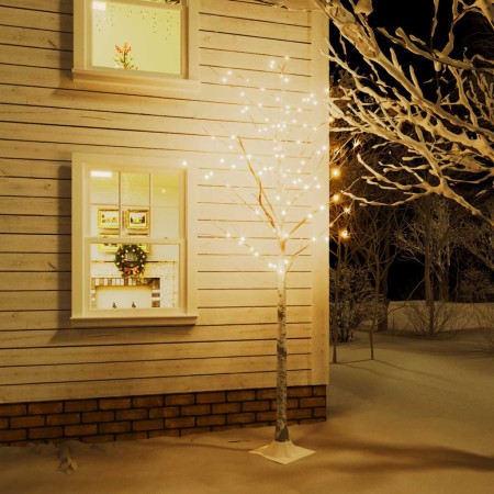 Abedul artificial blanco con 240 LEDs blanco cálido 300 cm