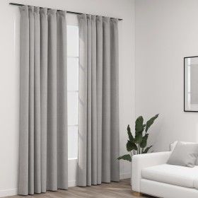 Cortinas opacas con ganchos look de lino 2 pzas gris 140x225 cm