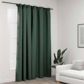 Cortina opaca con ganchos look de lino verde 290x245 cm