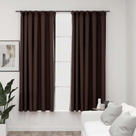 Cortinas opacas ganchos look de lino 2 pzs gris taupe 140x175cm