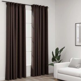 Cortinas opacas ganchos look de lino 2 pzs gris taupe 140x225cm