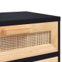 Mesita de noche madera maciza pino negra y ratán natural