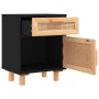 Mesitas de noche 2 uds madera maciza pino negro ratán natural