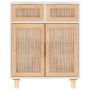 Aparador madera maciza pino y ratán natural blanco 60x30x75 cm