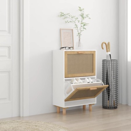 Zapatero madera contrachapada blanco ratán natural 52x25x80 cm