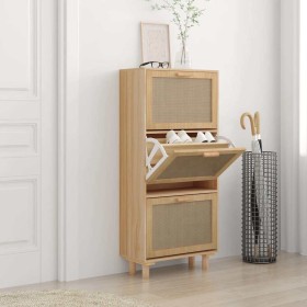 Zapatero madera contrachapada marrón ratán natural 52x25x115 cm