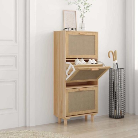 Zapatero madera contrachapada marrón ratán natural 52x25x115 cm