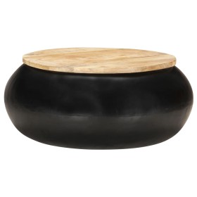 Mesa de centro de madera de mango maciza negra 68x68x30 cm