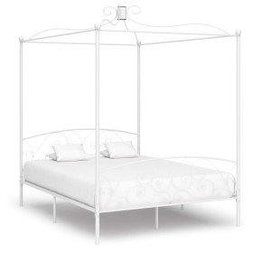 Estructura de cama con dosel metal blanco 160x200 cm Estructura de cama con dosel metal blanco 160x200 cm
