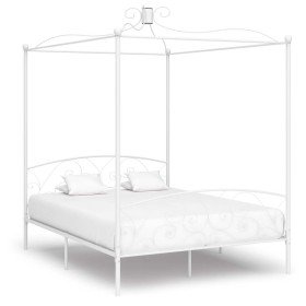 Estructura de cama con dosel sin colchón metal blanco 180x200cm Estructura de cama con dosel sin colchón metal blanco 180x200cm