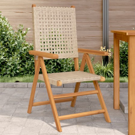 Sillas de jardín 2 uds madera maciza de acacia ratán PE beige en Sillas de jardín | Comprar online en Foro24
