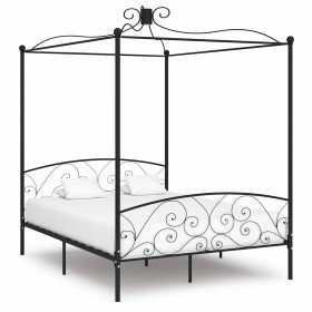 Estructura de cama con dosel sin colchón metal negro 180x200 cm Estructura de cama con dosel sin colchón metal negro 180x200 cm
