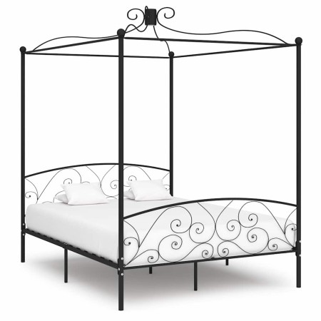Estructura de cama con dosel sin colchón metal negro 180x200 cm
