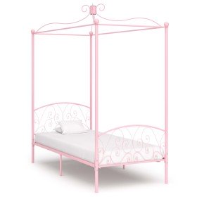 Estructura de cama con dosel sin colchón metal rosa 90x200 cm Estructura de cama con dosel sin colchón metal rosa 90x200 cm