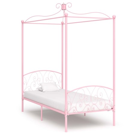 Estructura cama con dosel sin colchón metal rosa 100x200 cm