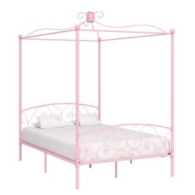 Estructura cama con dosel sin colchón metal rosa 140x200 cm Estructura cama con dosel sin colchón metal rosa 140x200 cm