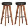 Taburetes de cocina 2 uds cuero auténtico madera maciza acacia