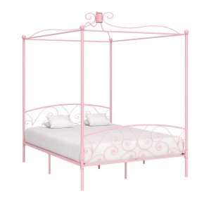 Estructura cama con dosel sin colchón metal rosa 160x200 cm