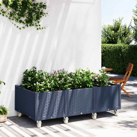 Jardinera con ruedas PP azul gris 150x80x54 cm