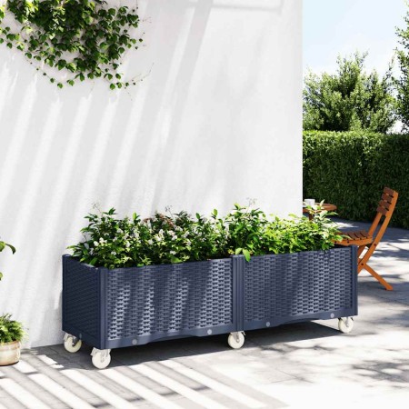 Jardinera con ruedas PP azul gris 160x50x54 cm