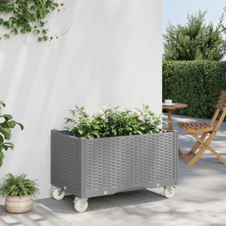 Jardinera con ruedas PP gris claro 80x50x54 cm