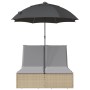 Tumbona doble con cojines y sombrilla ratán sintético beige