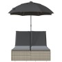 Tumbona doble cojines y sombrilla ratán sintético gris claro
