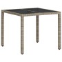 Mesa de jardín superficie vidrio ratán PE gris claro 90x90x75cm