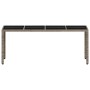 Mesa de jardín superficie de vidrio ratán PE gris 190x90x75 cm