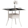 Mesa de jardín superficie de vidrio ratán PE blanco 80x80x75 cm