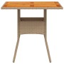 Mesa de jardín ratán sintético madera acacia beige 80x80x75 cm