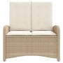 Sillón reclinable de jardín con cojines ratán sintético beige