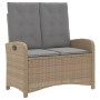 Sillón reclinable de jardín con cojines ratán sintético beige