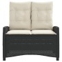 Sillón reclinable de jardín con cojines ratán sintético negro