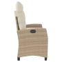 Sillón reclinable de jardín con cojines ratán sintético beige
